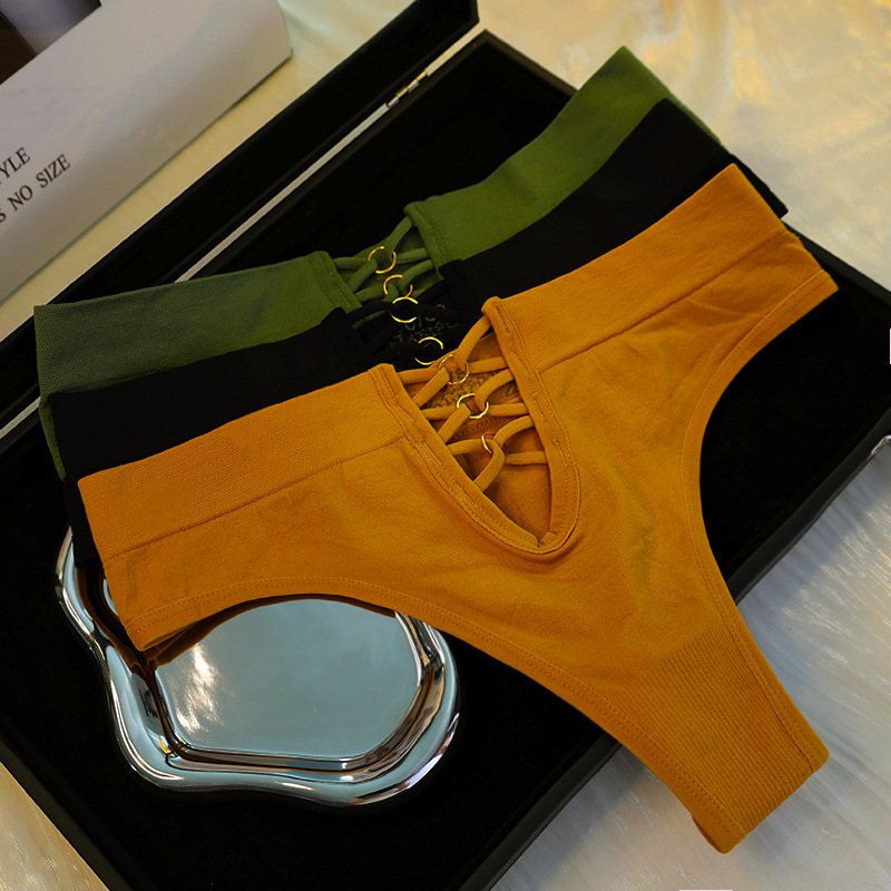 Sexy Lingerie E-Commerce Popular Seamless Thong Women's Export T-Pants Metal Cross Thin Straps Cut Out Women's Briefs