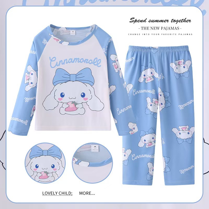 Pijamas de las niñas primavera y otoño manga larga delgada medio y grande niños lindos dibujos animados bebé niños princesa estilo homewear traje