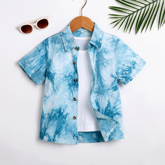 Cross-border children's summer shirt boy printed shirt children's casual top lapel beach clothes vacation style short sleeves