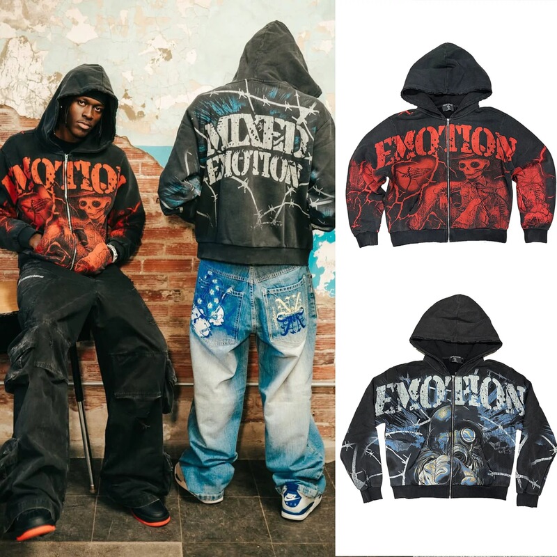 Cross-Border Wholesale Heavy-Duty High Street Letter Print Diamond Zipper Cardigan Autumn and Winter Hooded Sweatshirt Suit Men's and Women's Sweatpants