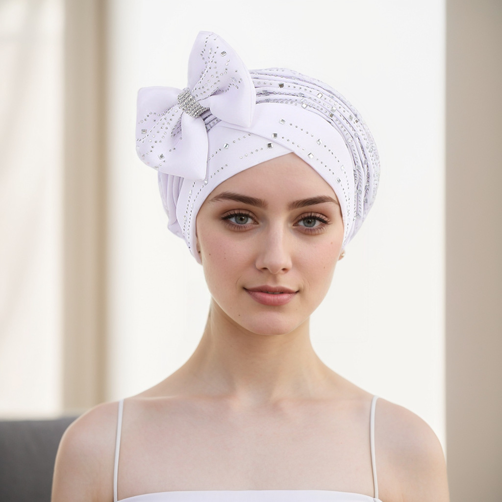 Muslim hat Space layer hot drill laminated with bow hat hat Muslim hat_voghion.com