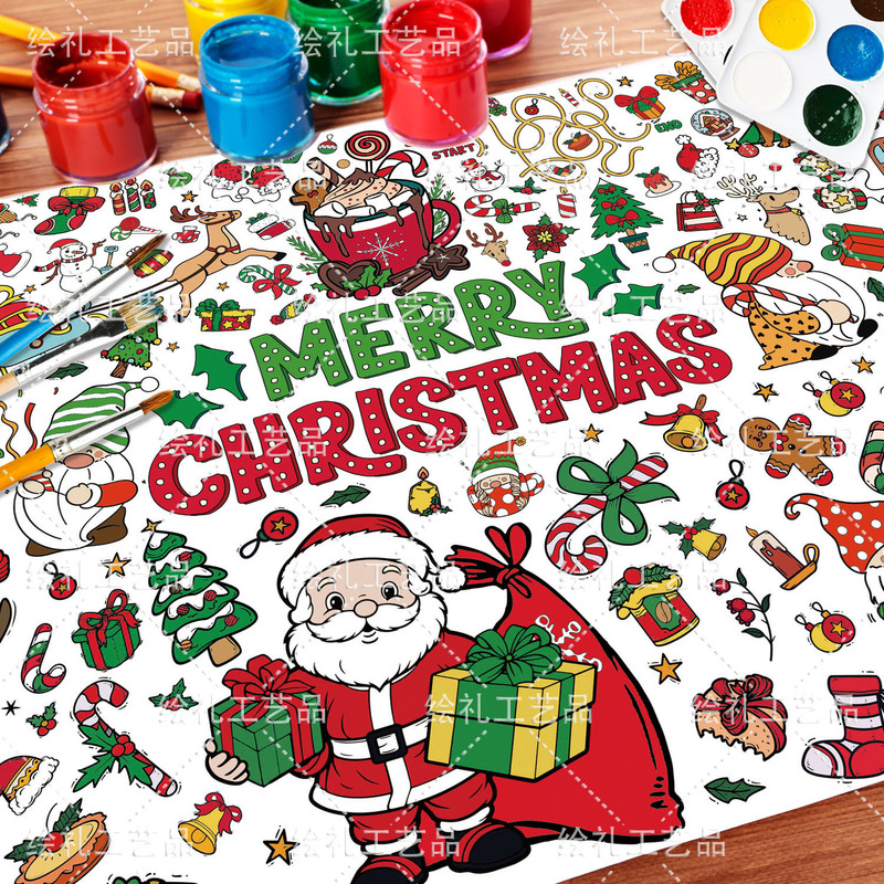 国境を越えた赤いクリスマス児童パーティー装飾落書きポスター絵画テーブルクロス|undefined