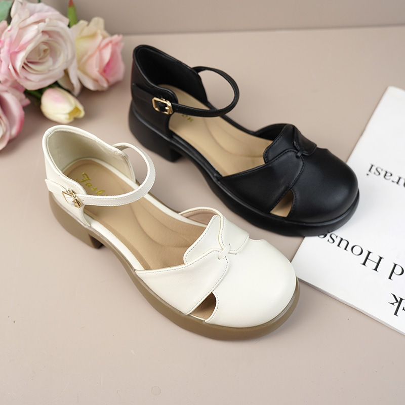 Genuine Leather Cowhide Thick-Soled Closed-Toe Sandals for Outdoor Wear, Height-Enhancing Roman Cage Shoes for Petite Individuals 0527, Height-Enhancing for Petite Individuals