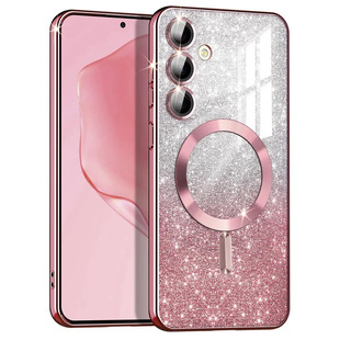 For Samsung S24ultra magnetic mobile phone case electroplated transparent glitter S25Edge gradient all-inclusive S21FE set
