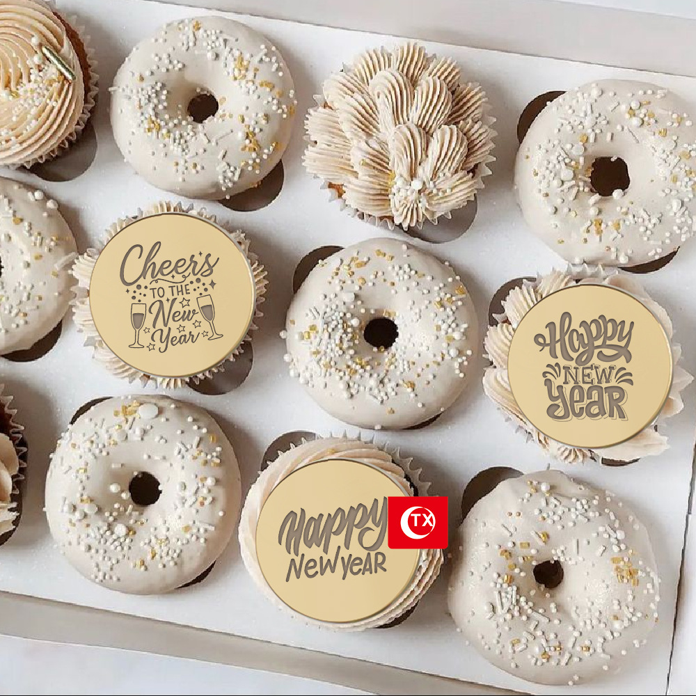 TX Happy New Year Cake, Cup Card Settings HAPPY NEW YEAR Dining Table Center New Year's Eve Party Decoration Supplies
