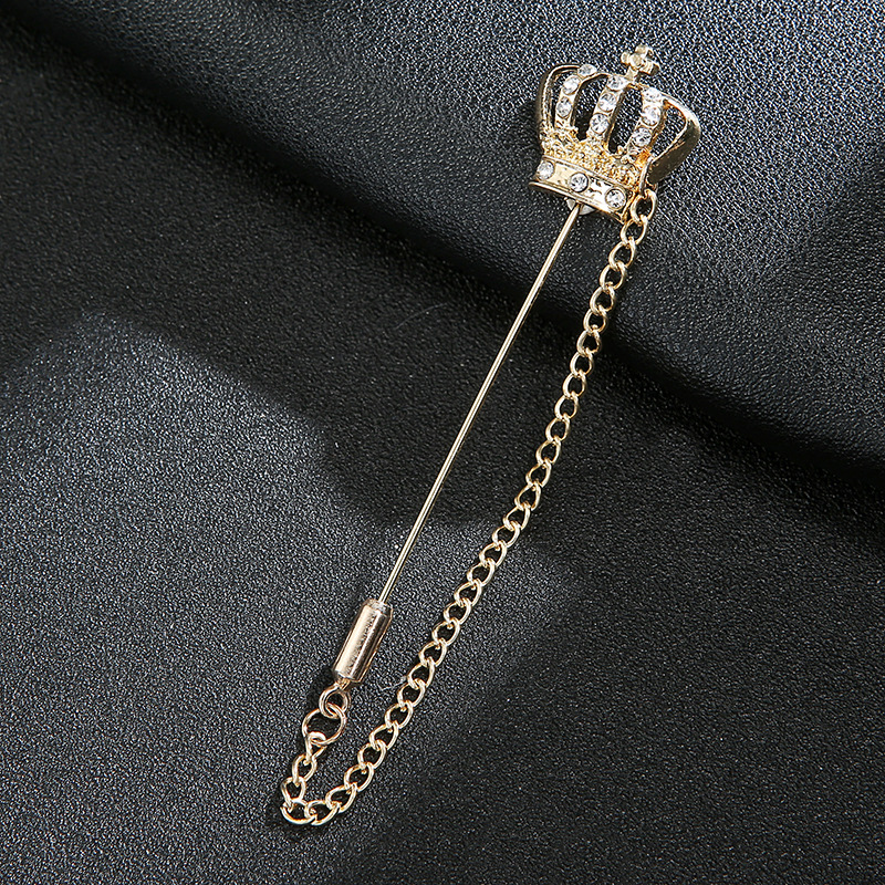 歐美潮男士皇冠胸針 男士小西裝插式胸針潮流小皇冠插長針款