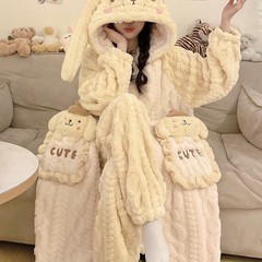 秋冬季睡袍女款珊瑚绒2025新款睡衣加绒加厚卡通冬天可外穿家居服
