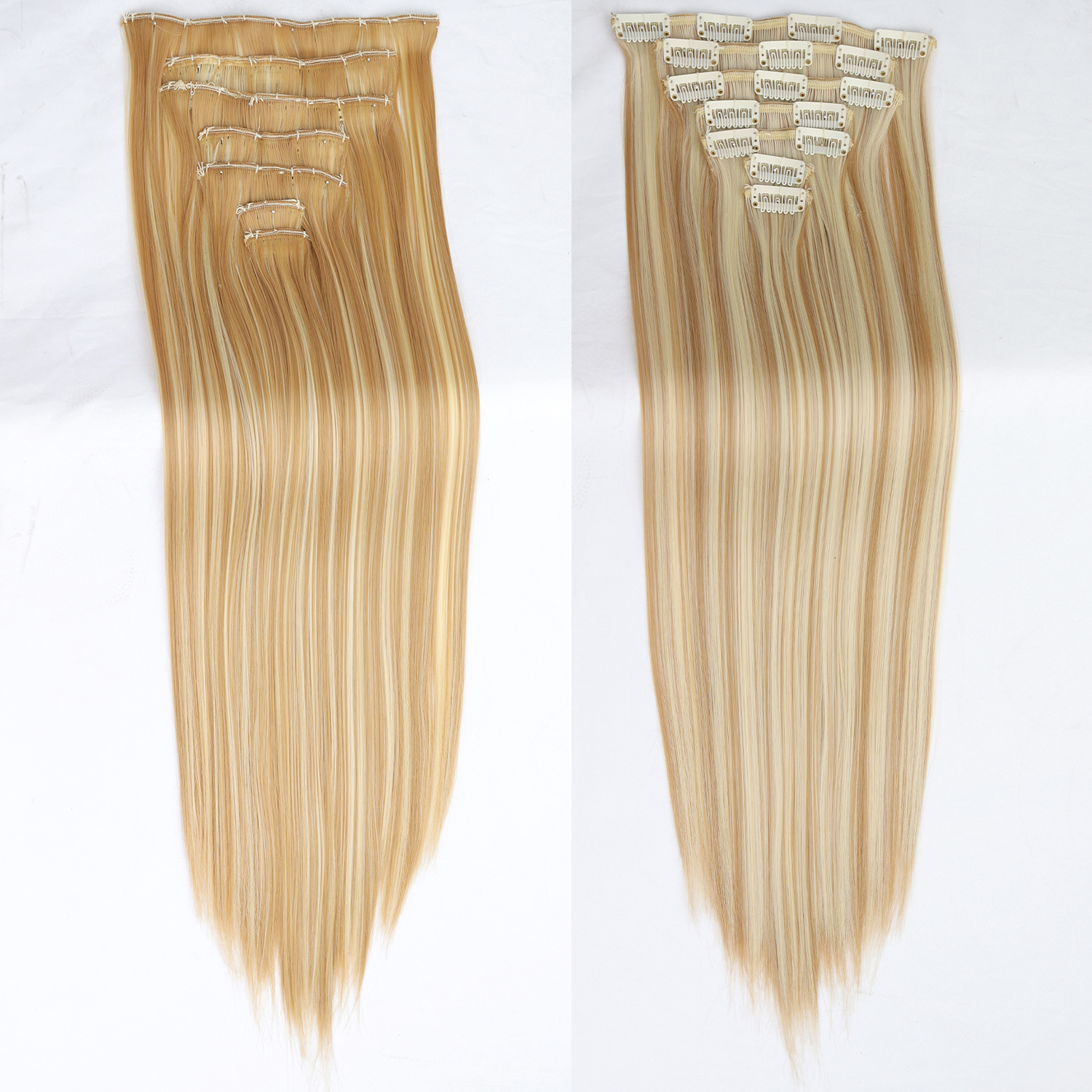 Comercio exterior al por mayor peluca 16 tarjetas extensión de cabello piezas de cabello recto piezas de cabello 7 piezas de fibra química clip cabello mujeres europeas y americanas