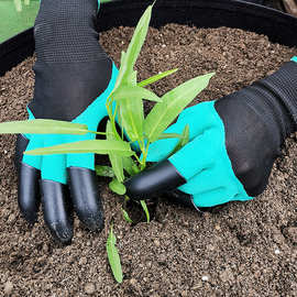 园艺手套带爪子挖土手套花园种菜种花园林种植防刺防护乳胶手套