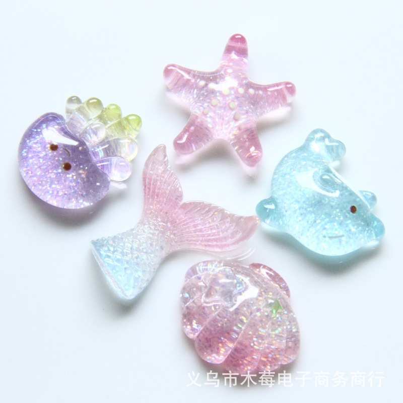 渐变细闪海洋系树脂贴片儿童可爱夏日diy海星鱼尾海豚装饰小配件|undefined