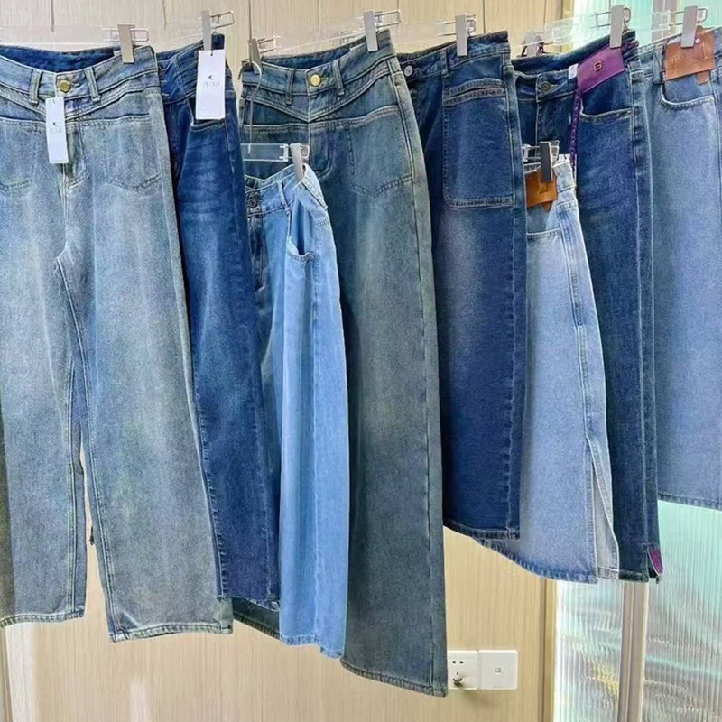 25 Autumn Zhuo Duozhi High-Waisted Loose Straight-Leg Slimming Jeans Brand Discount Douyin Kuaishou Live Broadcast Direct Supply