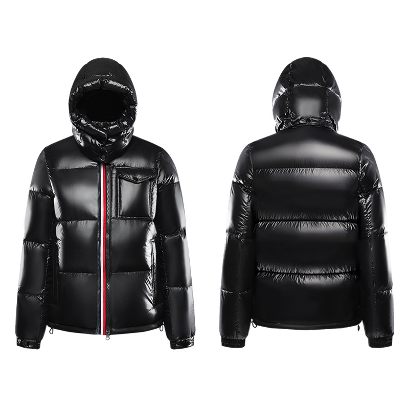 三色織り95％ホワイトグースダウンカジュアルフード付き光沢厚手ダウンジャケットメンズカラーストライプグースダウンジャケットメンズ