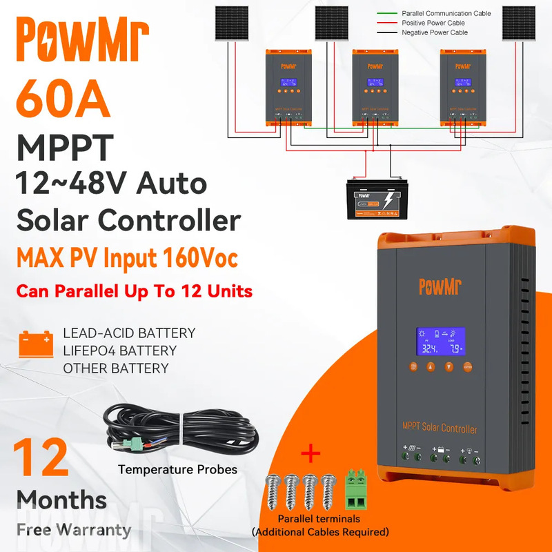 PowMr MPPT Solar Controller 60A Parallel 120A Photovoltaic RV Controller 12V-48V Cross Border PowMr MPPT Solar Controller 60A Parallel 120A Photovoltaic RV Controller 12V-48V Cross Border