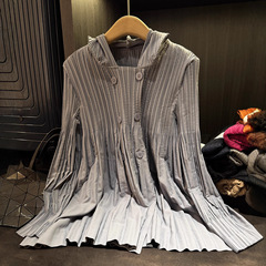 秋季新款韩版欧美系褶皱女装风衣宽松滑爽立体感出口品质长袖外套