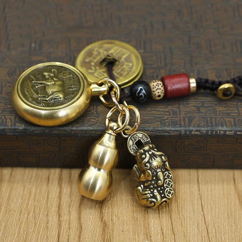 Медная пряжка Сянъюнь веревка Зодиака поворачивает один медный ключ подвеска медная тыква пять императоров деньги передают брелок