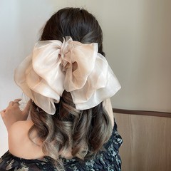 大きい蝶結びの頭飾りネットの赤い超仙のヘアピンの女性のシフォンのスプリングは馬尾の後頭部の2025新型の夏の髪飾りを挟みます。