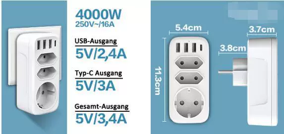 Новый продукт: Германия, европейские правила, сетевой переходник с 3 USB TYPE-C, стандарт закона Германии и Европы, одна окружная поворотная розетка на три