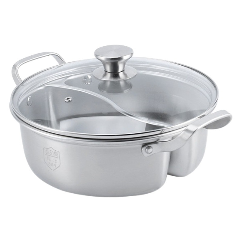 Olla caliente de acero inoxidable 304 con doble compartimento, sin transferencia de sabor, compatible con cocinas de inducción, olla grande con doble compartimento.