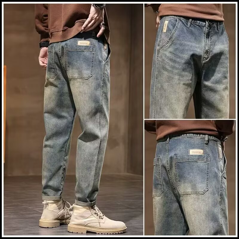 Jeans Rectos Ajustados para Hombre de Denim de Poliéster Tiro Alto para Uso Diario