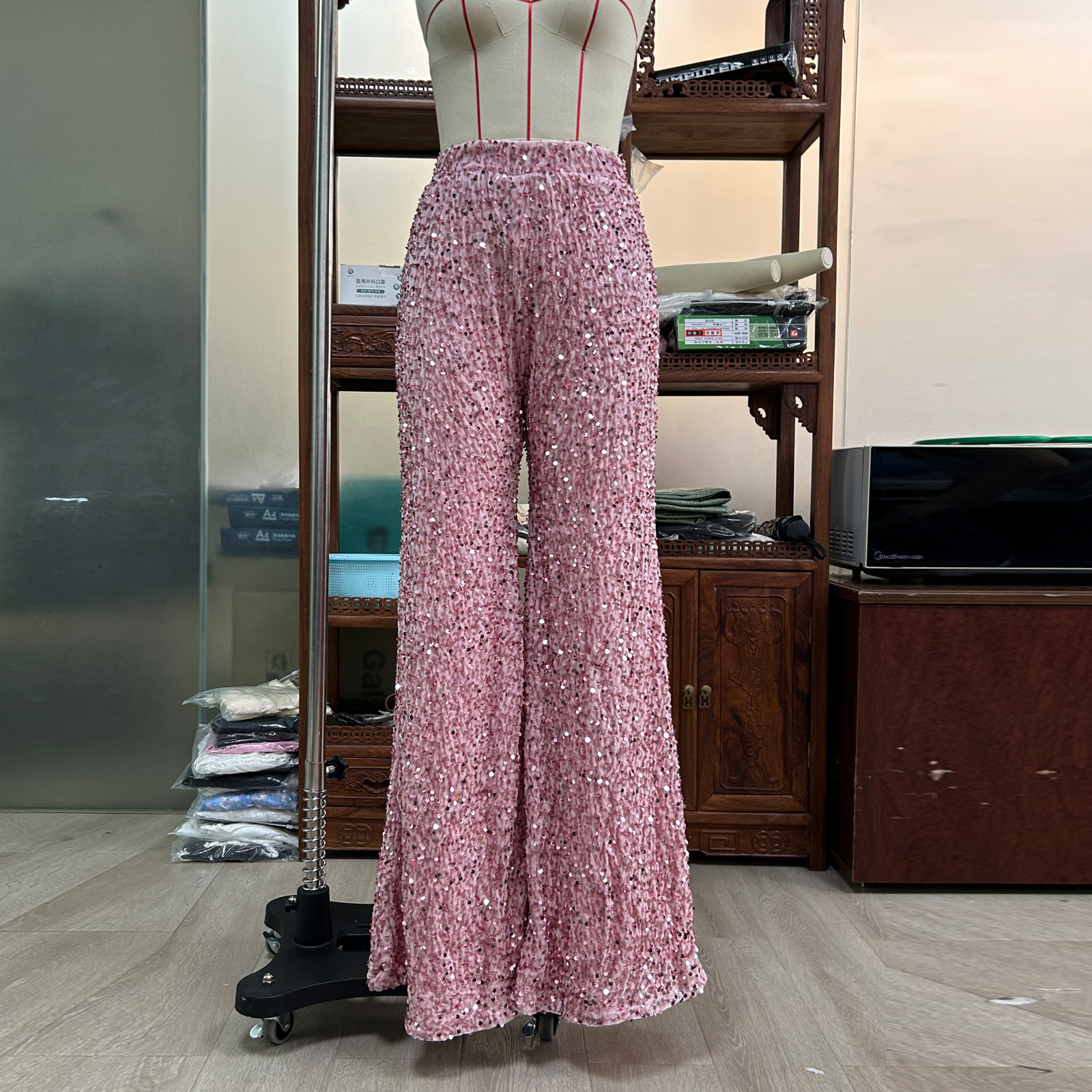 Women's Party Street Fashion Solid Color Full Length Sequins Wide Leg Pants display picture 20