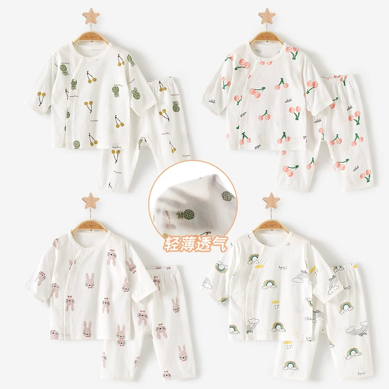 Bebé de verano set de manga media ropa delgada de algodón para niños niños niñas pijamas de aire acondicionado de verano bebé
