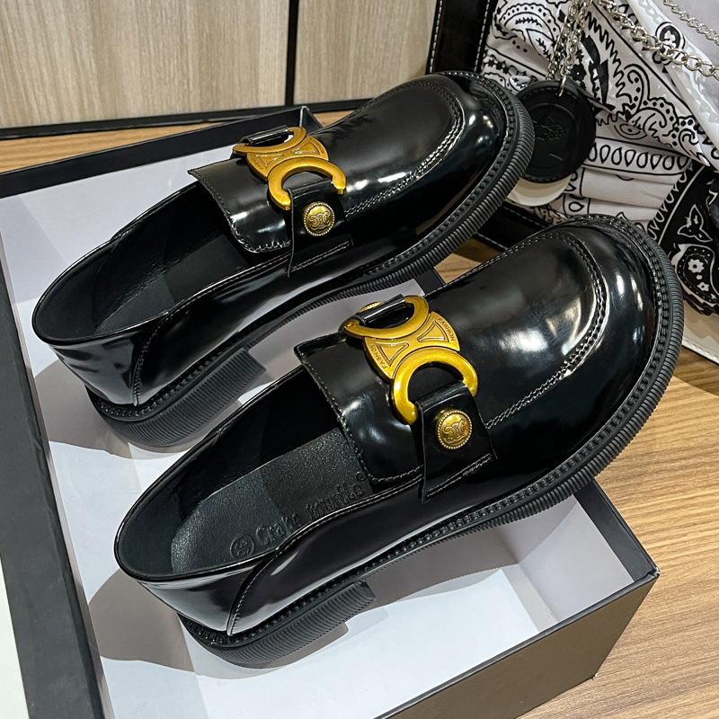 Nuevos Mocasines Retro Británicos de Primavera 2024 para Mujer, Zapatos de Cuero con Tacón Grueso y Punta Redonda, Zapatos de Una Sola Pieza para Mujer 3093-2, Versátiles