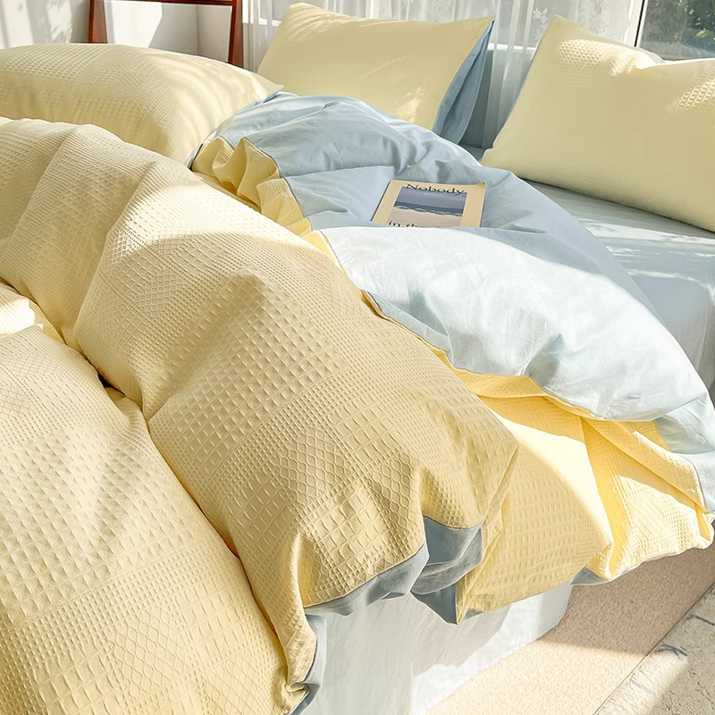 Waffle Cama de cuatro piezas de algodón puro 2025 nuevo estilo de lujo ligero de alta gama funda de edredón de dormitorio principal sábana