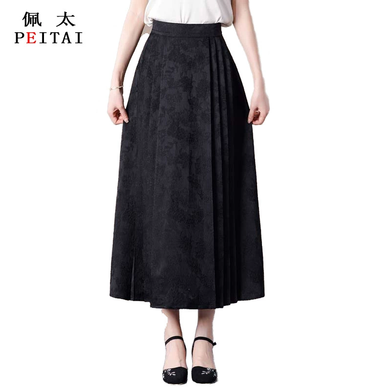 Новая китайская жаккардовая юбка с полом юбка женская 2024 лето новая высокая талия средней и длинной темперамент тонкая плиссированная юбка