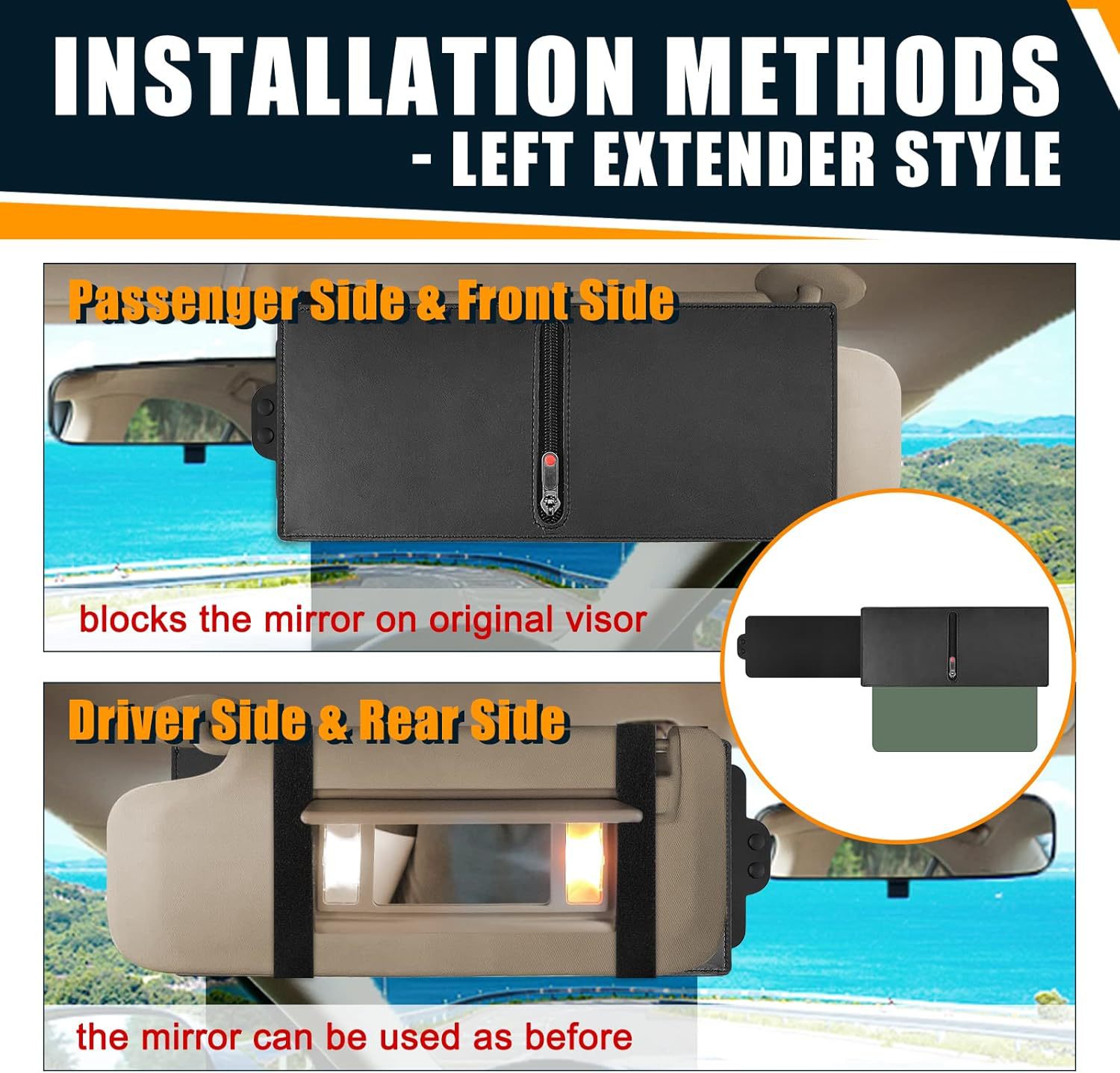 Car polarized sun visor with zipper, expandable polarized anti-glare shield, anti-glare three-sided sunshade panel