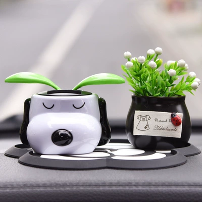 car ornament solar flower – Perfplant seat - snoopy-black-bottle-lucky-fruit-comes-with-flower-mat