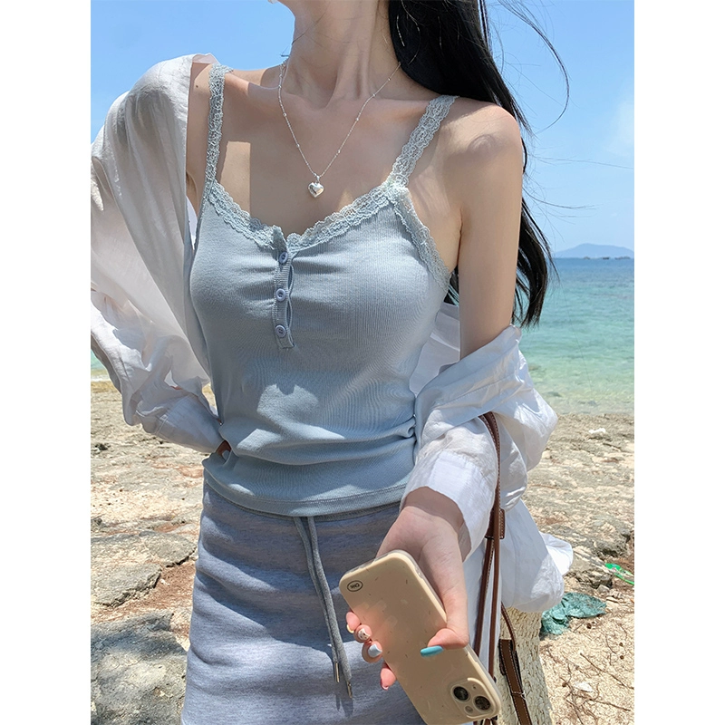 Кружевной сексуальный топ с полуоткрытым воротником на пуговицах Pure Desire, маленькая майка, женская пляжная одежда, милый сексуальный топ, летний