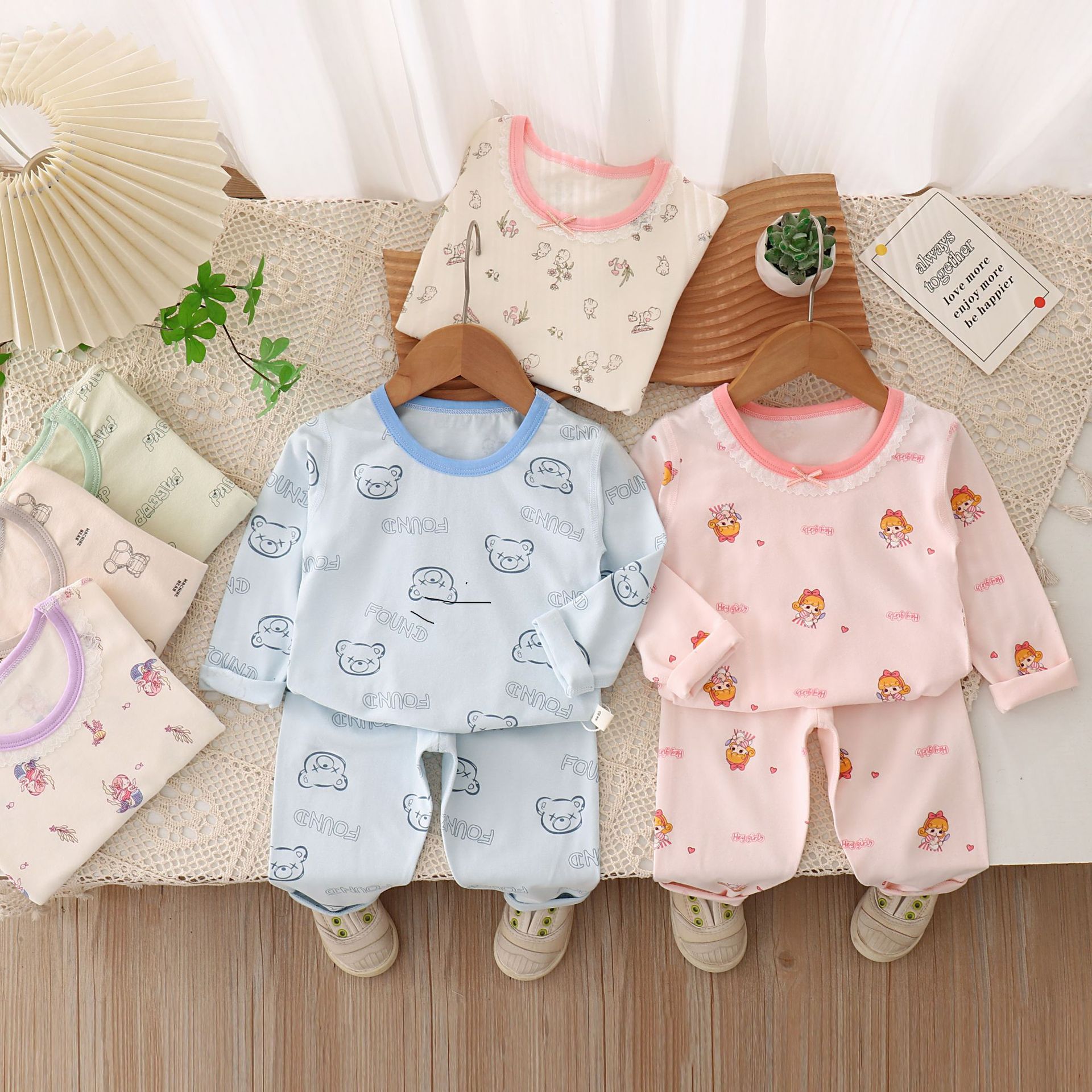 Children's Pure Cotton Lycra Underwear Set for Boys and Girls, Baby Autumn Clothes and Pants, Seamless Long-Sleeve Loungewear, Antibacterial