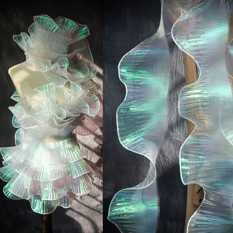 Gauze Gradient Ruffle Fabric, Sheer Illusion Trim, 15 cm Width — Sold per Meter