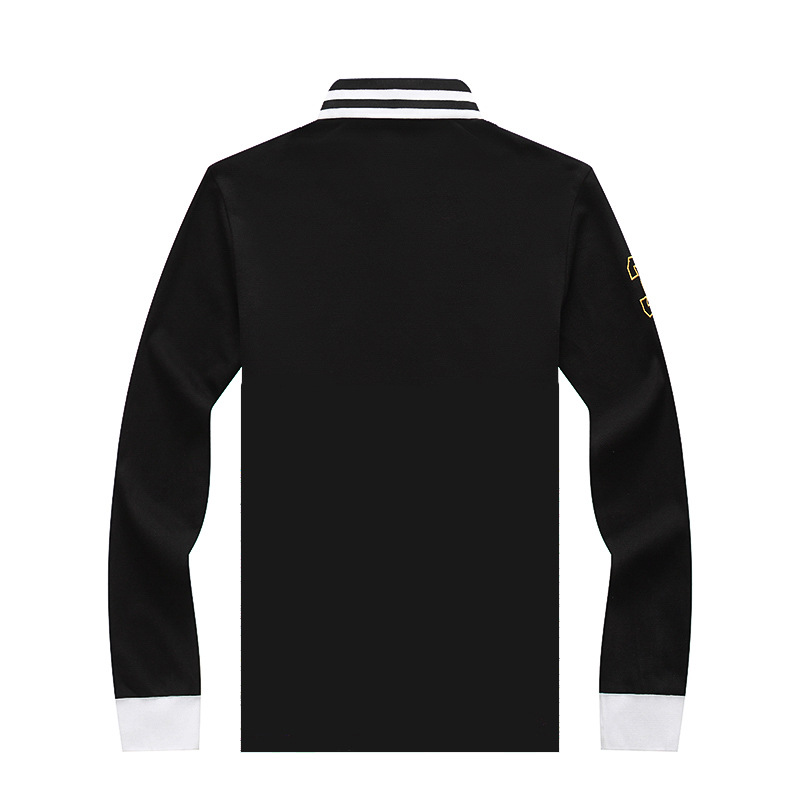 Spring New Long Sleeve Polo Shirt Men's High Quality Pure Cotton Letter Embroidered Flower Contrast Color American British Sports Leisure