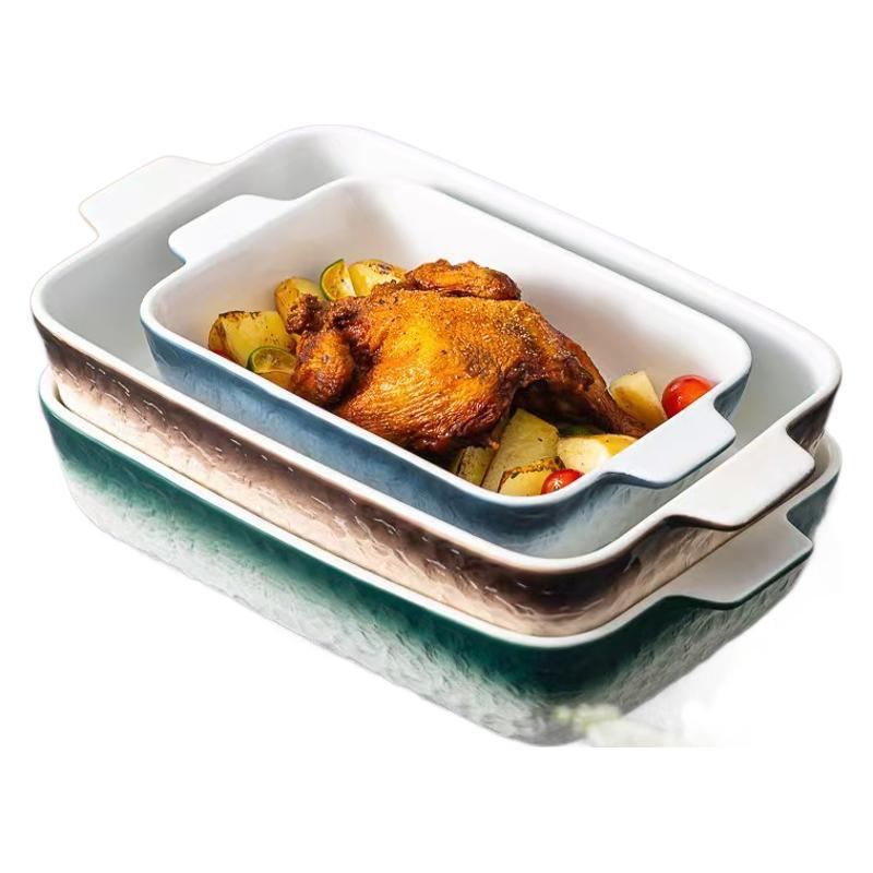 Placa de horno de cerámica rectangular para horno de horno de doble oreja para horno de microondas para horno de hotel al por mayor