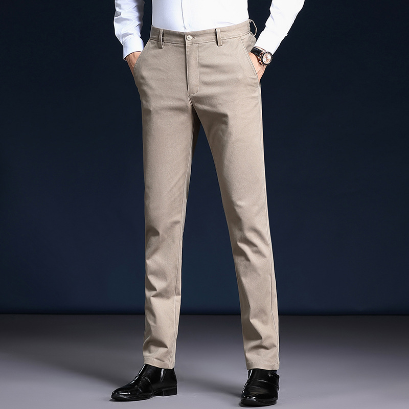 Pantalones de traje casual de algodón para hombres con forro polar slim fit de los hombres de negocios de cercanías rectos sin planchar de color sólido de los hombres pantalones largos