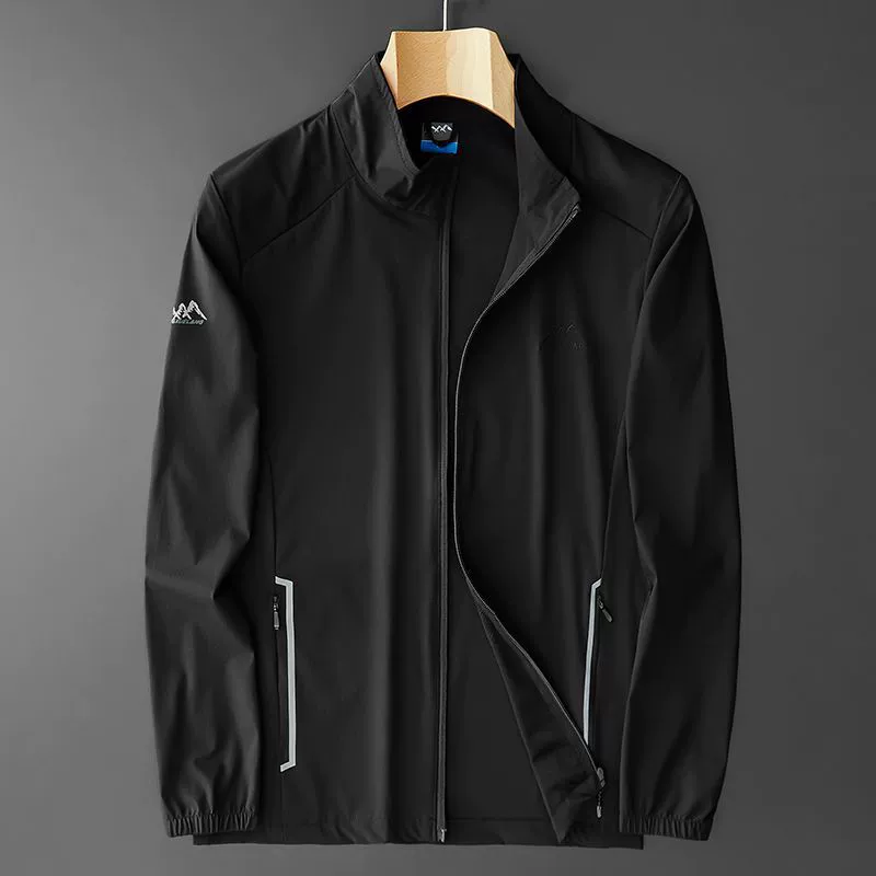 Тонкая однослойная куртка среднего возраста, мужская весенне-летняя уличная повседневная эластичная ветровка, мужская быстросохнущая солнцезащитная одежда из ледяного шелка