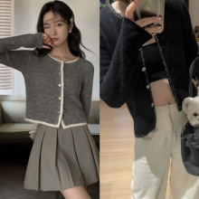 【亏清180】法式温柔轻奢格调 MM羊驼绒羊毛混纺雏菊扣短款针织衫