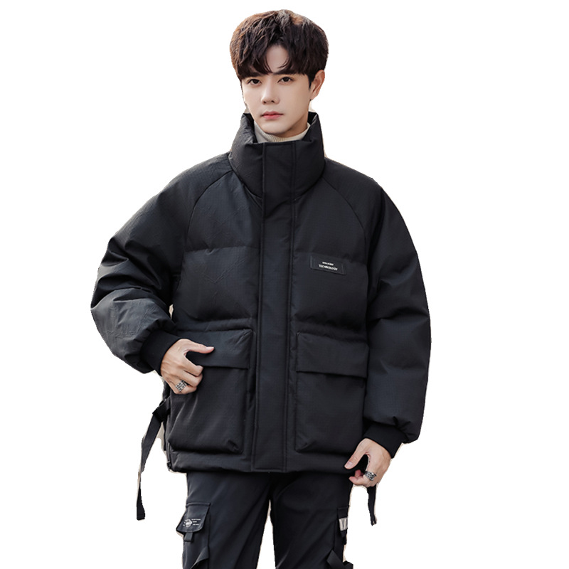 Vêtements pour hommes Veste d'hiver décontractée en coton et soie pour hommes épaissie 2023 nouveau style hiver ample marque tendance col montant veste courte pour hommes_voghion.com