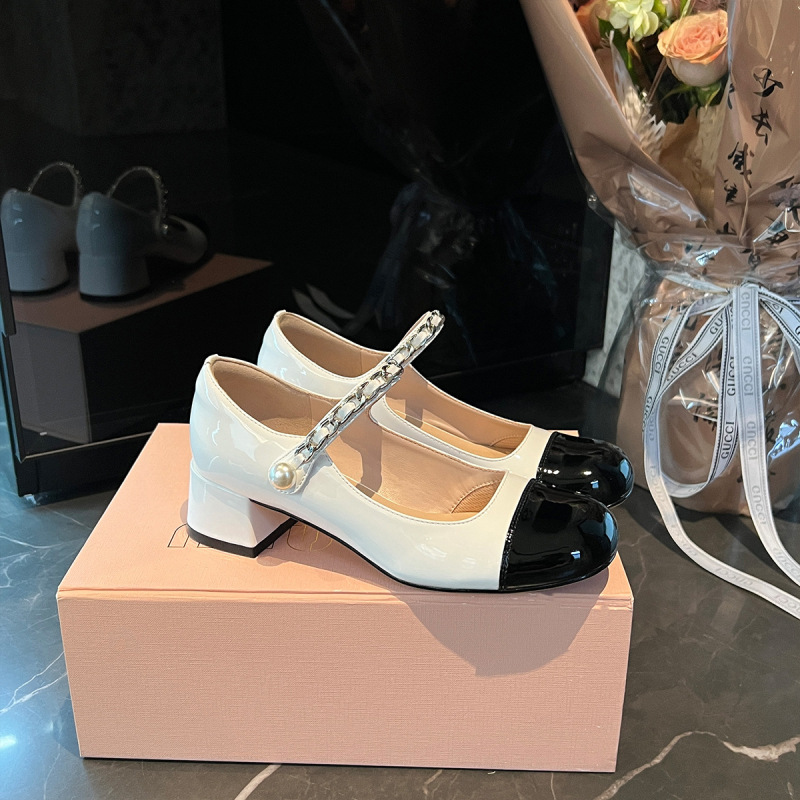 Uncle's Shop's Treasure~ Chanel-Style French Mary Jane High-Heeled Shoes for Women, Round-Toe Versatile Chunky Heel Shallow Pumps