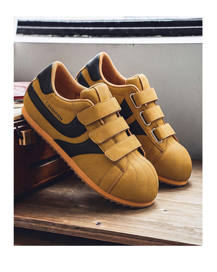 Giày sneaker nam mũi tròn khóa dán kiểu Đức huấn luyện, đế bằng gót thấp 1–3 cm, phối màu trơn — A2862 màu trắng, A2862 màu vàng, A2862 màu đen chi tiết 8