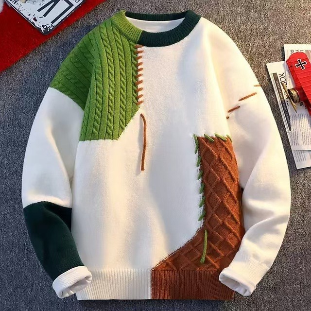 ファッション秋と冬の新しいニットジャカードメンズレトロラペル無地ツイストポロシャツプルオーバーセーター紳士服|undefined