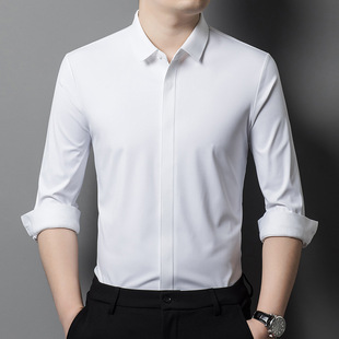 Main Push Dark Button Shirt Long-sleeved 2025 Spring and Autumn High-end Non-ironing Non-marking Stretch Solid Color Shirt Men's Shirt