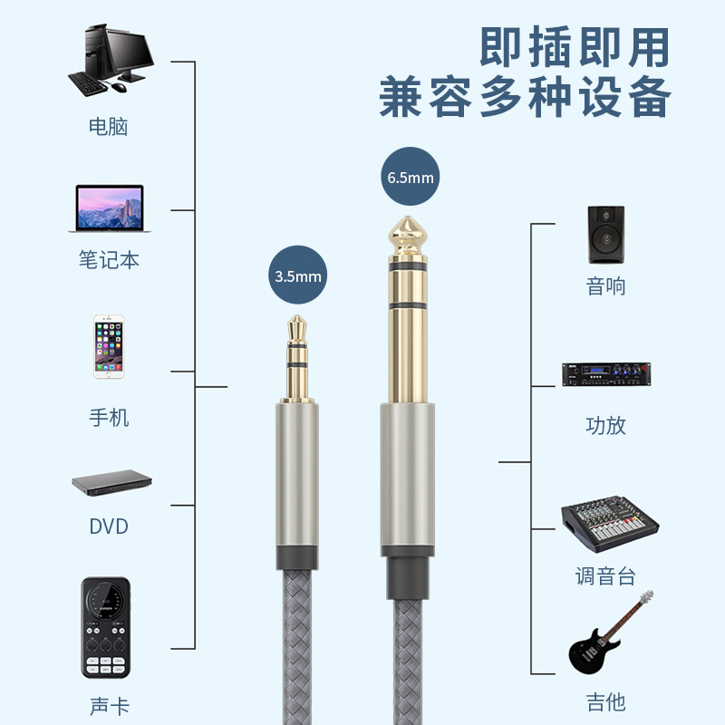 3.5回転6.5公対公オーディオケーブル生放送音響調律台延長線エレキギター電子ピアノ接続線|undefined