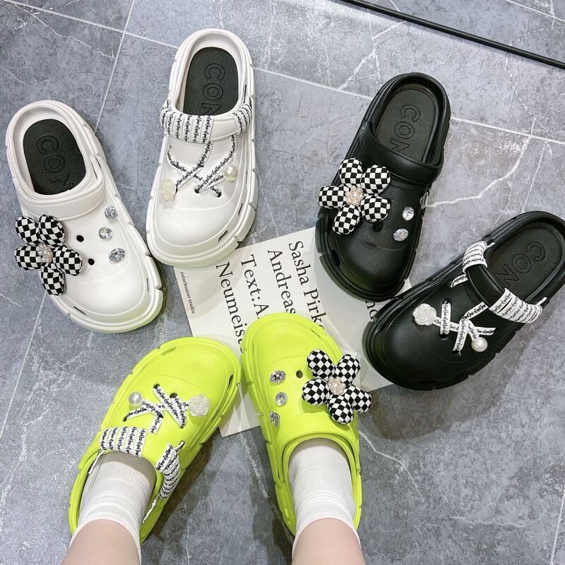 2022 Cross-border New Thick Bottom Hole Shoes Punk Pad Flower Strap Hole Shoes Women Sandals Platform Shoes