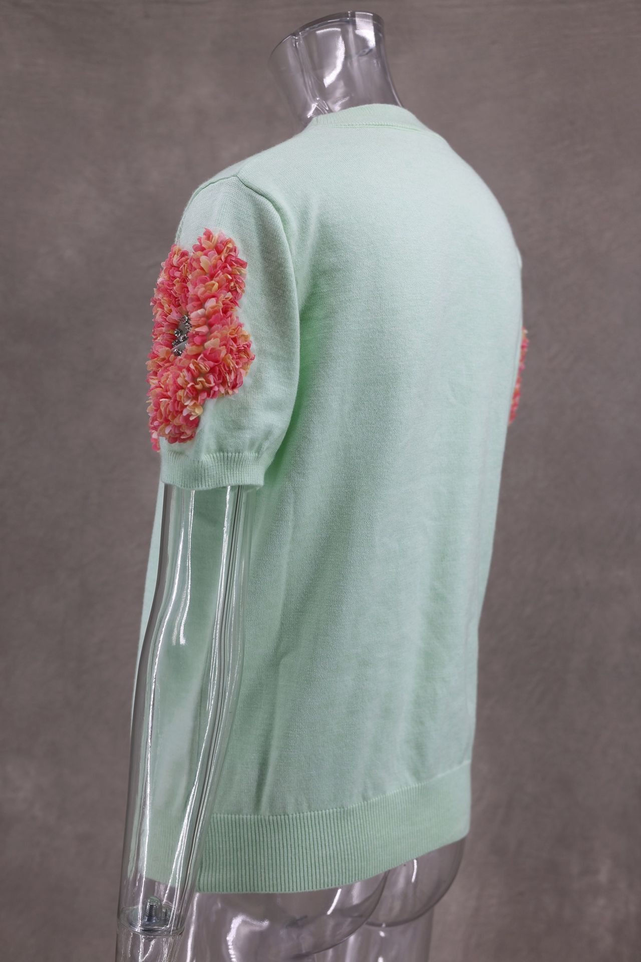 Frau T-Shirt Kurzarm Pullover & Strickjacken Kontrastbindung Ferien Blume display picture 11