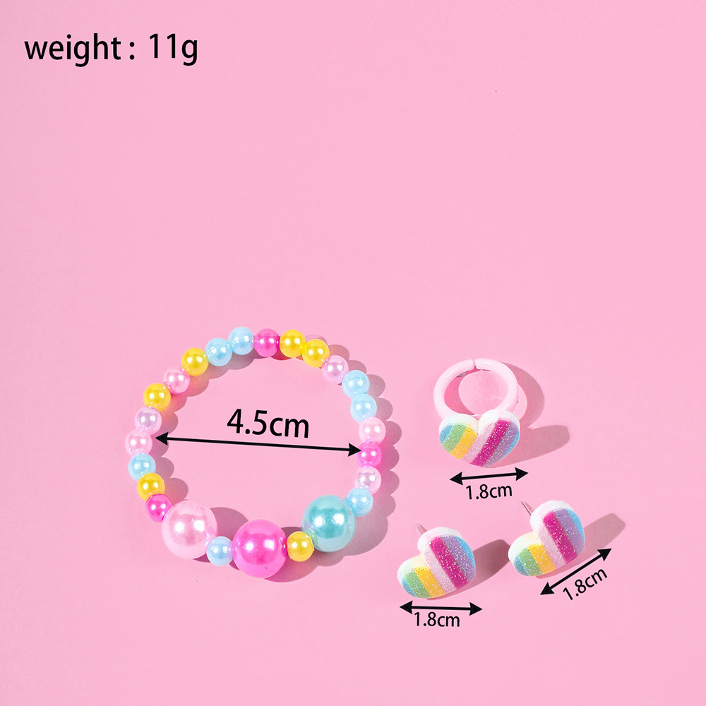 Rainbow Love Earring Ring Bracelet Acrylic Handmade Beaded Three-Piece set