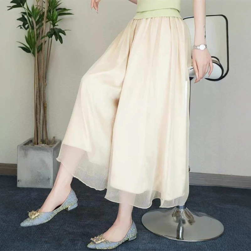 Thin Summer Pants for Women 2025 New Style Loose Ice Silk Chiffon Skirt Pants for Petite Women Popular Cropped Casual Pants