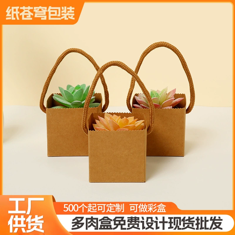 Оптовая продажа бумажных коробок для суккулентов из крафт-бумаги, ламинированные водонепроницаемые подарочные пакеты для цветов, бумажные коробки для суккулентов в горшках.