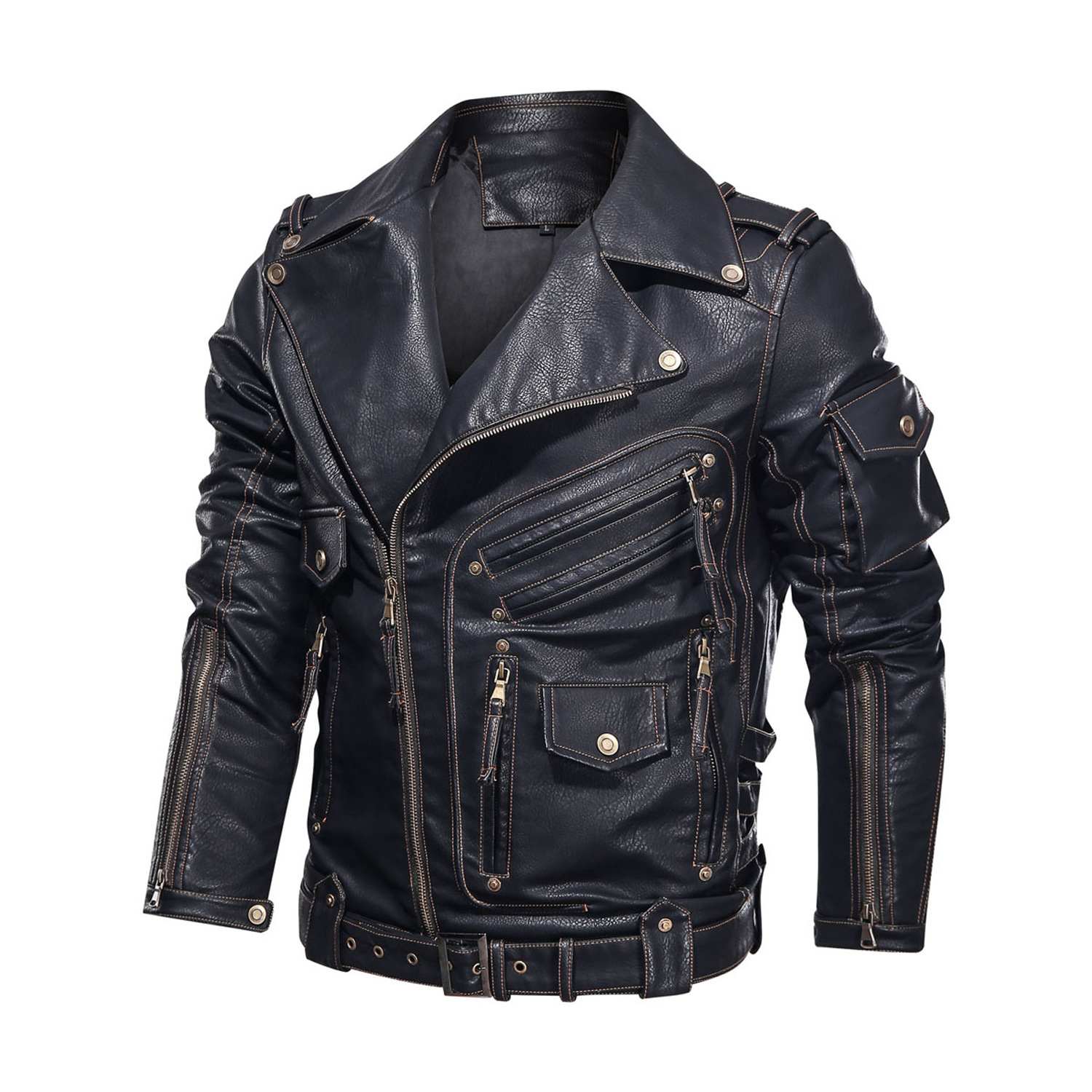 2024 neue herren jacke in Europäischen größe, motorrad mit mehrere taschen, tough guy PU leder kragen, frühling und herbst_voghion.com